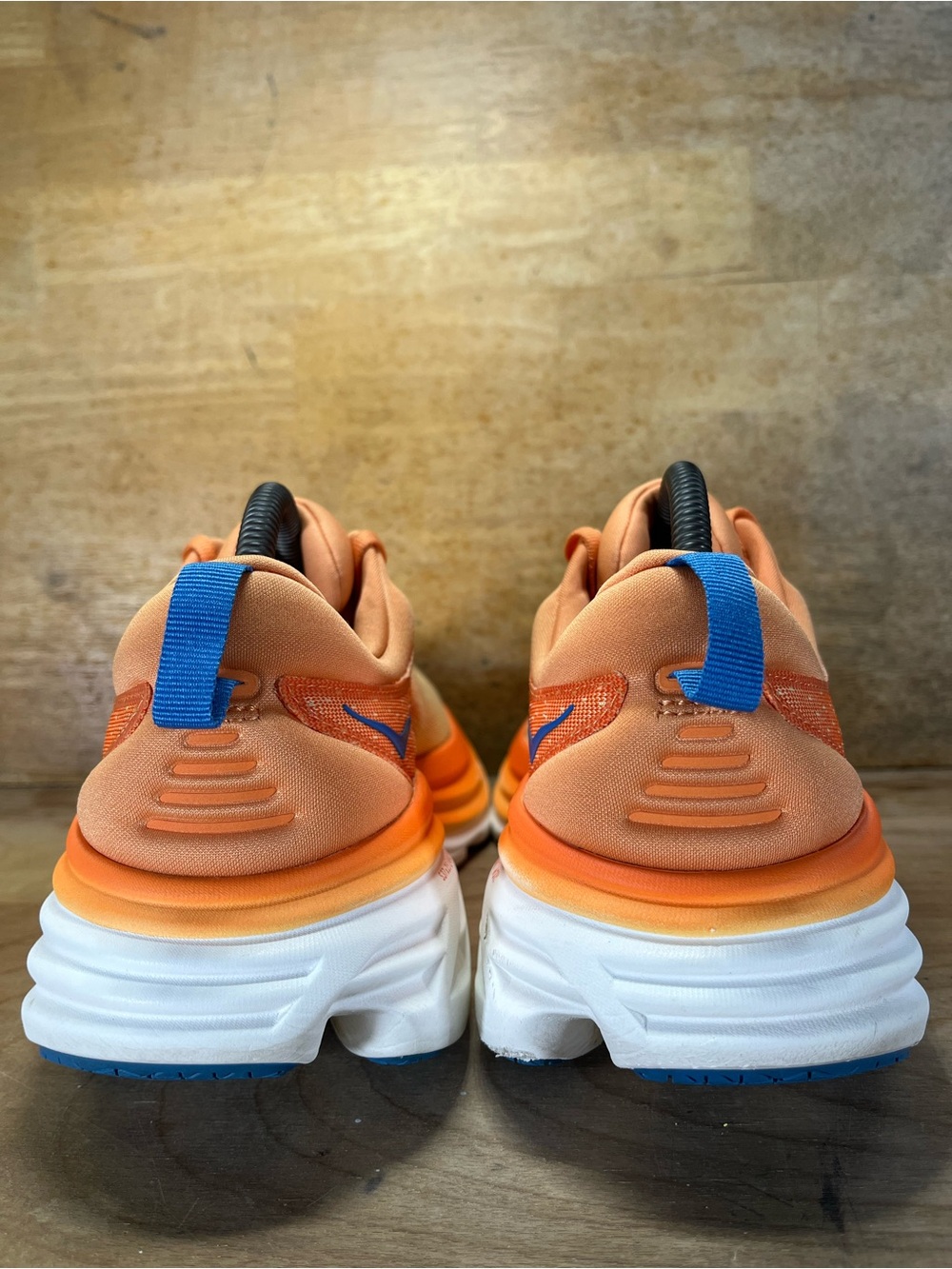 Hoka One One Bondi 8 REFLECTIVE Mens Size 9 Running Shoes Sneakers Orange Blue - Picture 5 of 12